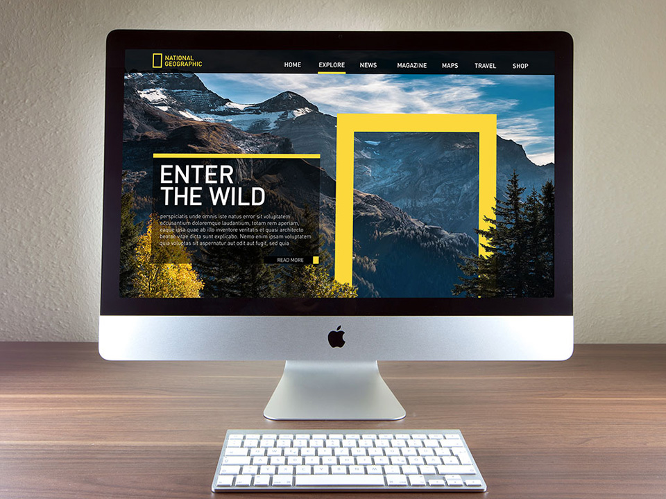 Apple iMac with Keyboard on Table Mockup