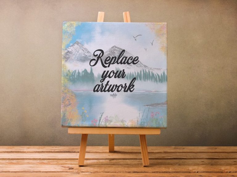 Canvas Paint Board on Wooden Stand Mockup Mockup Love