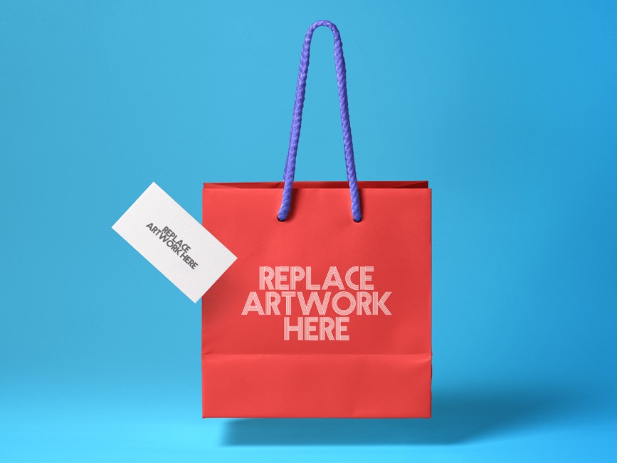 Shopping Bag with Business Card Mockup