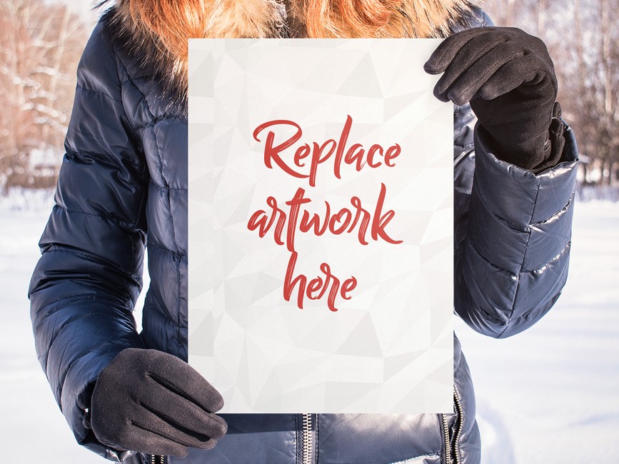 Woman Holding Poster Mockup