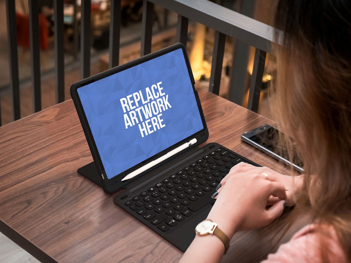 Woman Working on iPad Mockup