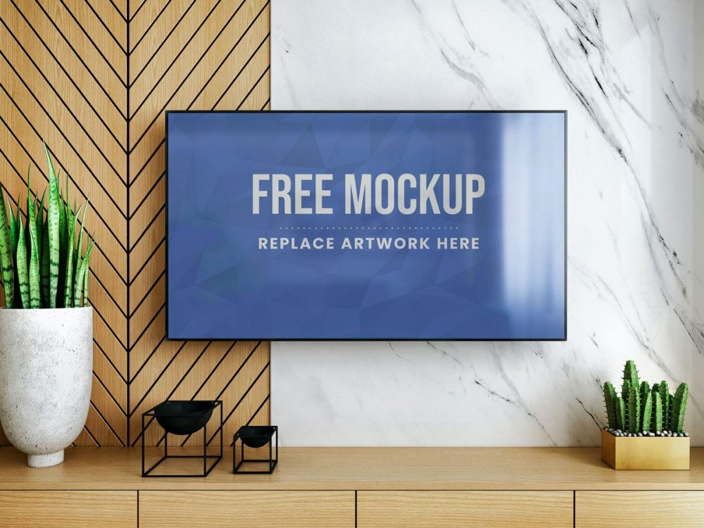 Smart TV on Wall Mockup  mockup, free mockup, psd mockup, mockup psd, free psd, psd, download mockup, mockup download, photoshop mockup, mock-up, free mock-up, mock-up psd, mockup template, free mockup psd, presentation mockup, branding mockup, free psd mockup