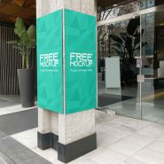 Banner advertising on cement pole mockup