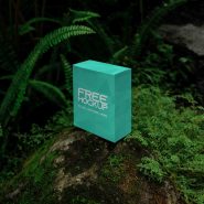 Perfume box in forest background mockup